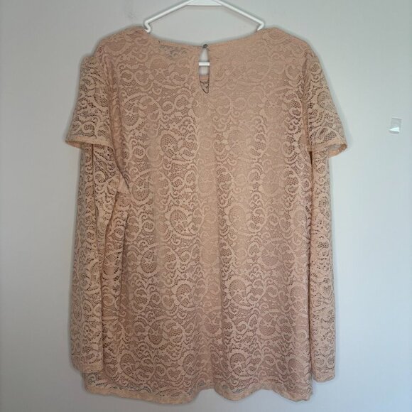 LANE BRYANT Lace Pullover Women 18/20 Peach Green Blue Floral Keyhole Stretch - Picture 3 of 6